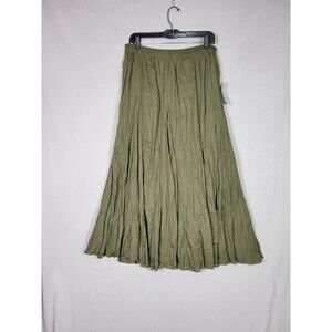 NWT Jessica London 20W Crinkle Maxi Skirt Olive Green Boho Forest Fairy Hippie